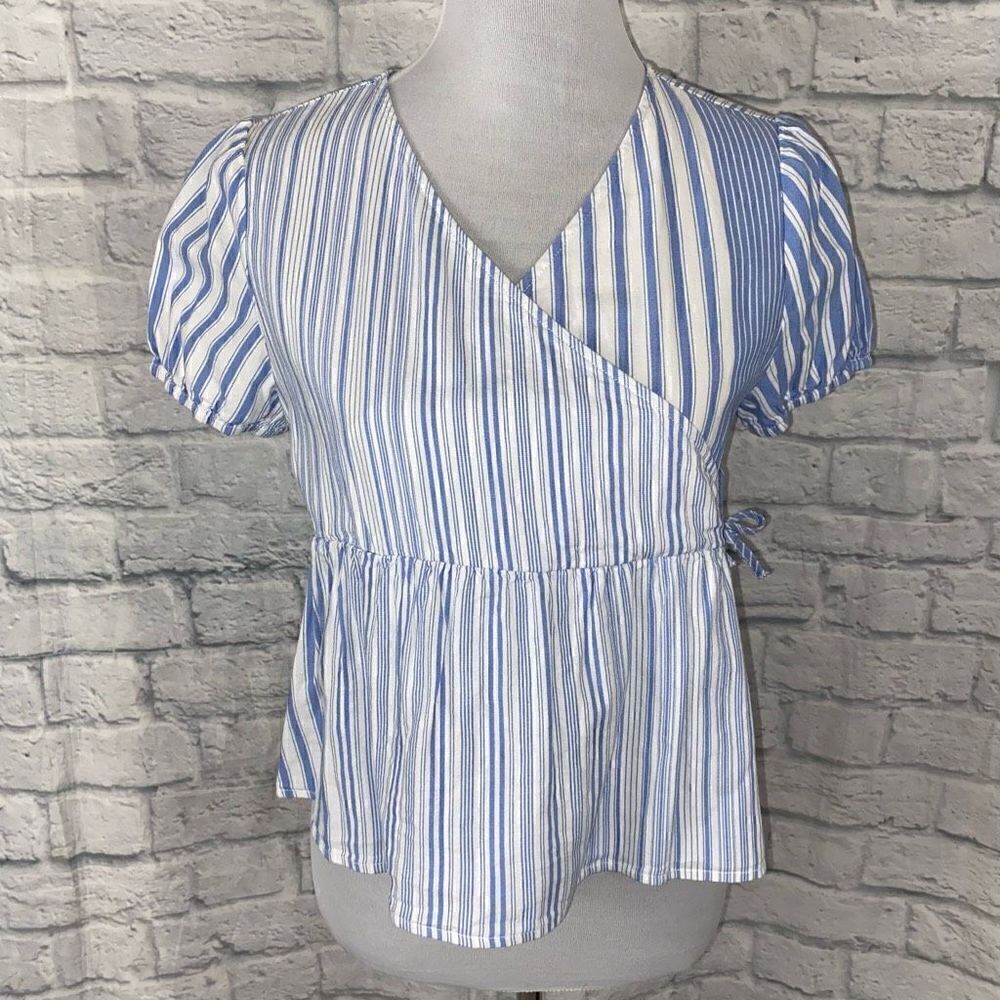 Free assembly big kids 18XXL/women S babydoll v-cut stripe top blue & white